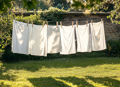 Wäsche die im Garten trocknet